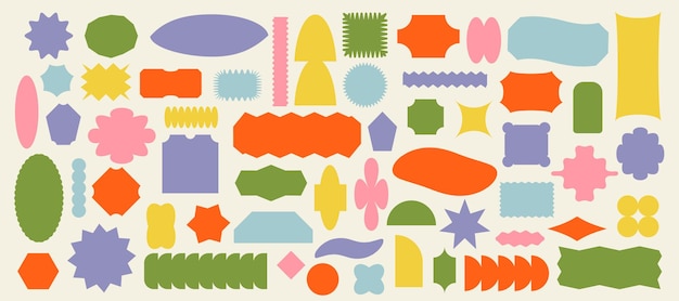 Formas geométricas abstractas geniales insignias retro Y2K diseño vectorial elementos de etiquetas adhesivas marco mínimo