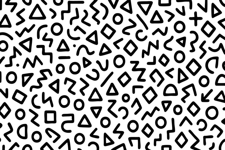 Formas geométricas abstractas en monocromo Estilo de los años 80 Formas de dibujos vectoriales Textura sin costuras