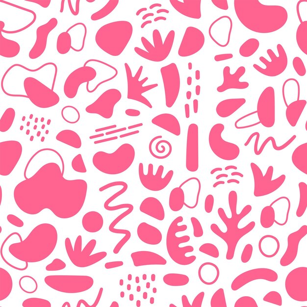 Formas geométricas abstractas de patrones sin fisuras Vector dibujado a mano varias formas y objetos de garabato Patrón de estilo moderno contemporáneo abstracto Ilustración de estilo de núcleo rosa de moda Textura de sello