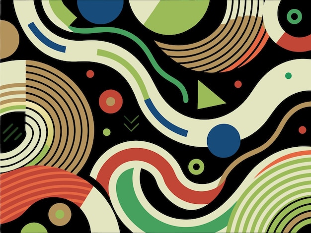 Formas geométricas abstractas vibrantes Patrón vectorial sin costuras con elementos curvos y angulares