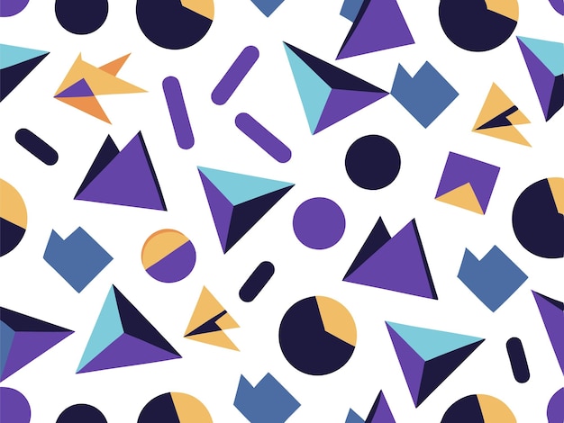 Formas geométricas abstractas vibrantes Patrón vectorial sin costuras con elementos curvos y angulares