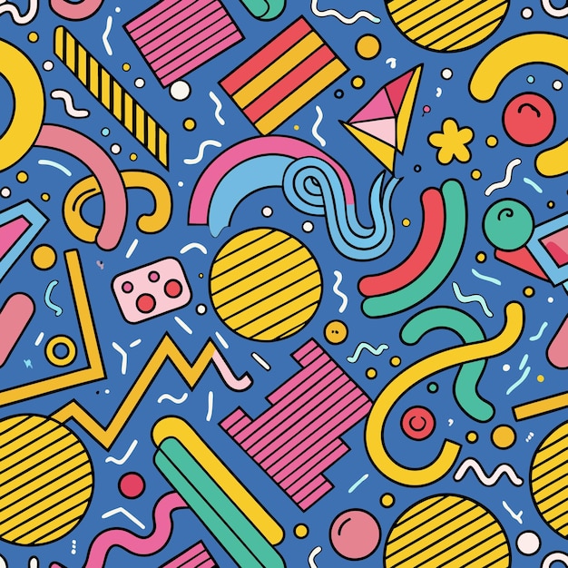 Formas geométricas Abstracto Fondo Estilo retro Colores brillantes Líneas en negrita Patrón sin costuras Estética de los años 90