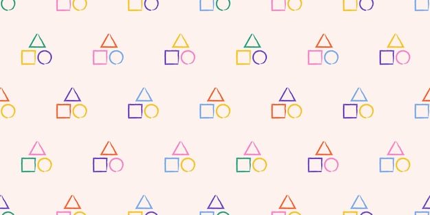 Formas geométricas de arco iris en un fondo beige cuadrados dibujados a mano triángulos y círculos
