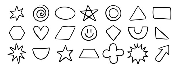 Formas geométricas básicas dibujado a mano icono dibujo de contorno para juegos de aprendizaje matemáticas figura plana