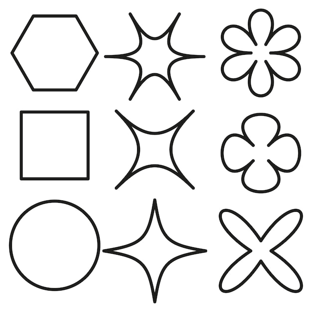 Formas geométricas básicas Formas de contorno simples Elementos de diseño vectorial Símbolos de líneas negras