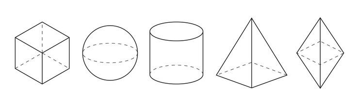 Vector formas geométricas básicas volumétricas lineales simples, figuras con líneas discontinuas de formas invisibles isométricas