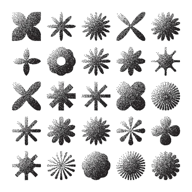 Formas geométricas brutales objetos punteados elementos puntiagudos símbolos modernos formas simples y primitivas