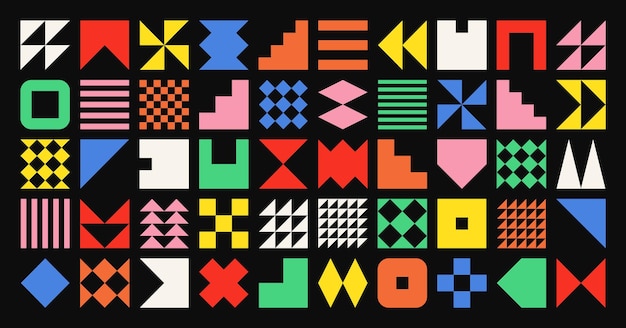 Formas geométricas brutales símbolos coloridos elementos y formas primitivas simples Bauhaus diseño retro