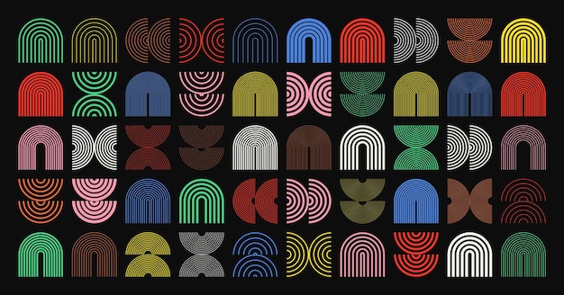 Formas geométricas brutales símbolos coloridos elementos y formas primitivas simples Bauhaus diseño retro