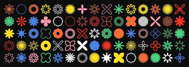 Formas geométricas brutales símbolos coloridos elementos y formas simples y primitivas diseño retro bauhaus