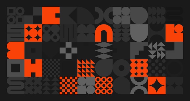 Formas geométricas brutales símbolos grises y naranjas elementos y formas primitivas simples diseño retro