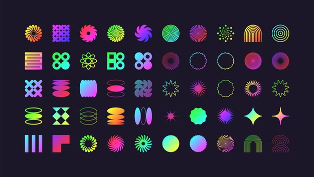 Formas geométricas brutales símbolos modernos coloridos neón elementos simples primitivos y formas retro