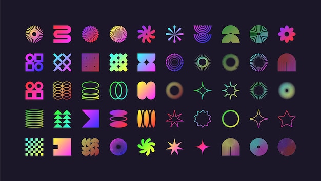 Formas geométricas brutales símbolos modernos coloridos neón elementos simples primitivos y formas retro