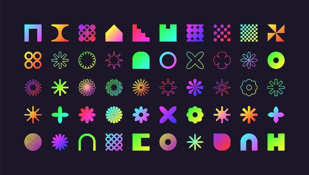 Formas geométricas brutales símbolos modernos coloridos neón elementos simples primitivos y formas retro