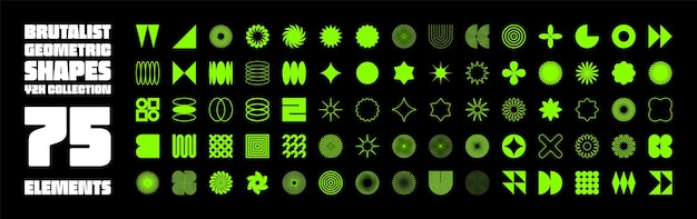 Formas geométricas brutales símbolos modernos elementos y formas primitivas simples tendencia de diseño retro