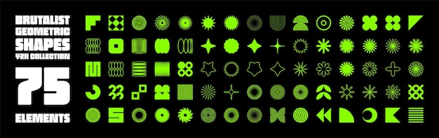 Formas geométricas brutales símbolos modernos elementos y formas primitivas simples tendencia de diseño retro
