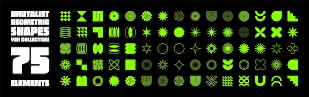 Formas geométricas brutales símbolos modernos elementos y formas primitivas simples tendencia de diseño retro
