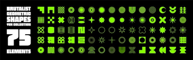 Formas geométricas brutales símbolos modernos elementos y formas primitivas simples tendencia de diseño retro