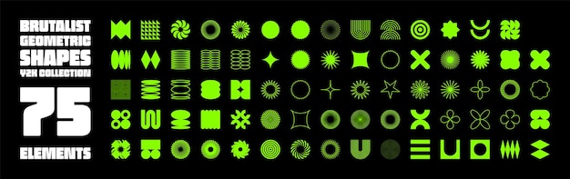 Formas geométricas brutales símbolos modernos elementos y formas primitivas simples tendencia de diseño retro