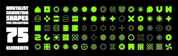 Formas geométricas brutales símbolos modernos elementos y formas primitivas simples tendencia de diseño retro
