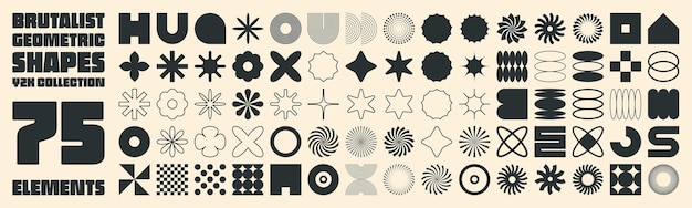 Formas geométricas brutales símbolos modernos elementos simples y primitivos y formas de diseño retro de moda