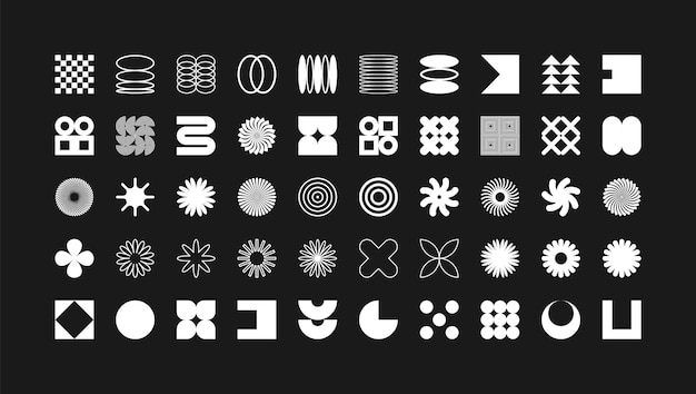 Formas geométricas brutales símbolos modernos elementos simples y primitivos y formas de diseño retro de moda