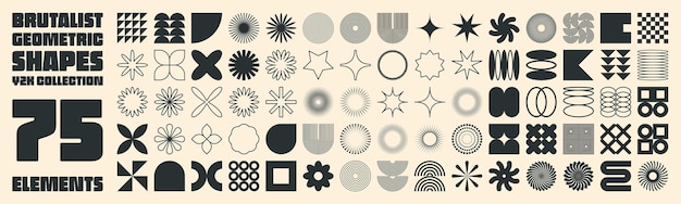 Formas geométricas brutales símbolos modernos elementos simples y primitivos y formas de diseño retro de moda