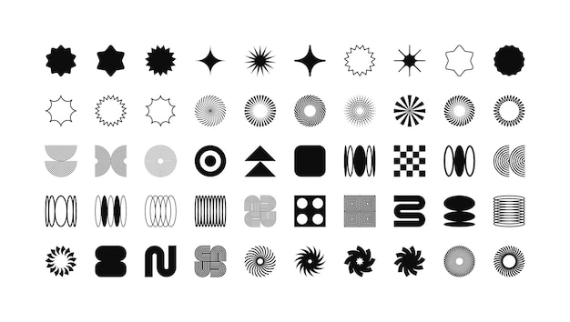 Formas geométricas brutales símbolos modernos elementos simples y primitivos y formas de diseño retro de moda