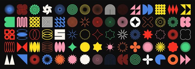 Formas geométricas brutales símbolos simples elementos primitivos y formas Bauhaus diseño retro de moda