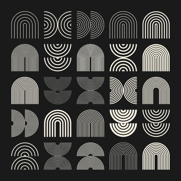 Formas geométricas brutales símbolos simples elementos primitivos y formas Bauhaus diseño retro de moda