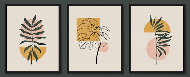 Formas geométricas contemporáneas abstractas y flores en un estilo moderno y moderno