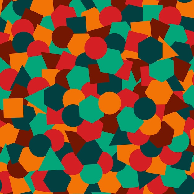 Formas geométricas diseño de patrones sin costuras colores azul oscuro rojo naranja y verde