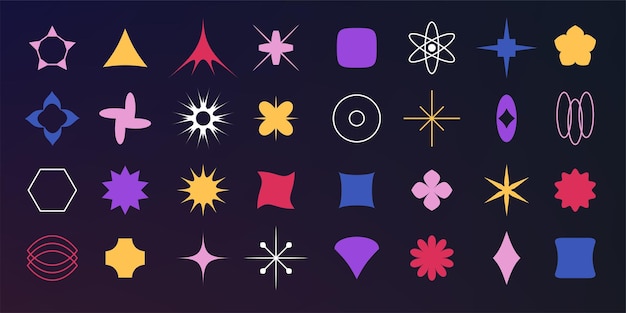 Formas geométricas Formas abstractas Elementos estrella aislados Conjunto de figuras de geometría retro Silueta cruces y flores Líneas básicas contemporáneas Cuadrados y círculos Vector diseño moderno