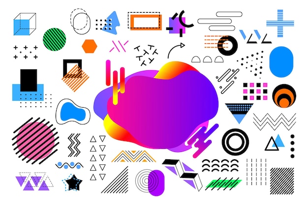 Formas geométricas de memphis con espacio de copia y elementos.