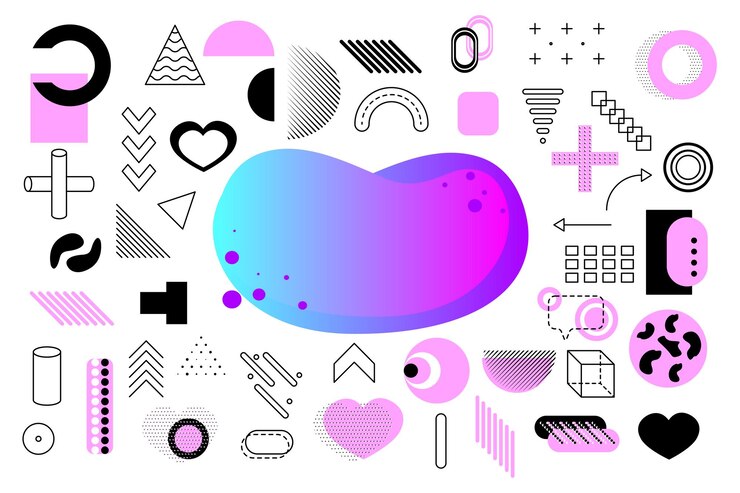 Vector formas geométricas de memphis con espacio de copia y elementos.