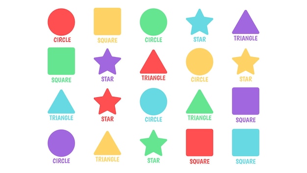 Formas geométricas para niños Conjunto de formas diferentes y coloridas Ficha de trabajo de lógica para niños