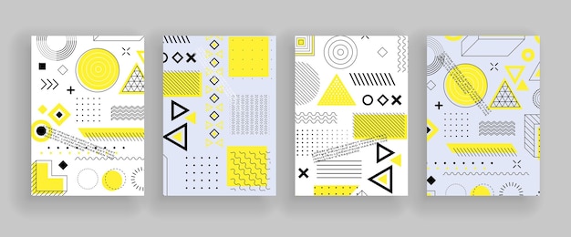 Formas geométricas en pancartas Figuras simples Elementos retro de diseño de Memphis para publicidad en Internet pancarta o póster comercial Patrón de vector abstracto con formas simples