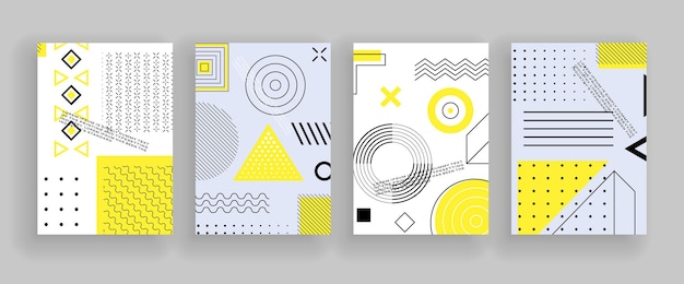 Formas geométricas en pancartas Figuras simples Elementos retro de diseño de Memphis para publicidad en Internet pancarta o póster comercial Patrón de vector abstracto con formas simples