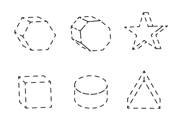 Formas geométricas con rayos Hexágono cubo estrella triángulo Vector de contorno mínimo Diseño negro abstracto