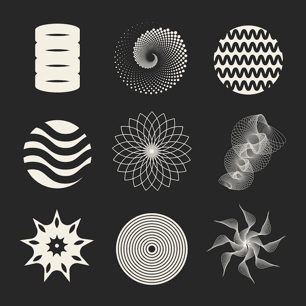 Formas geométricas retro y surrealistas, conjunto de elementos de collage psicodélico vector