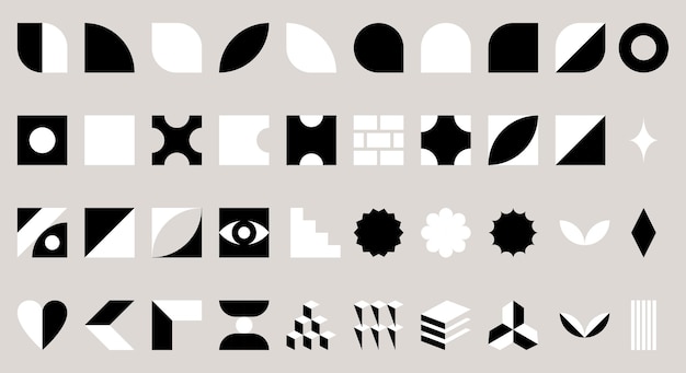 Formas geométricas simples inspiradas en el minimalismo suizo Bauhaus Brutalismo retrofuturismo Elementos de diseño abstractos conjunto Negro y blanco Objetos decorativos aislados vectoriales
