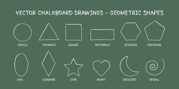 Formas geométricas súper simples diseño vectorial de estilo dibujado a mano tabla de tiza dibujos doodle simples