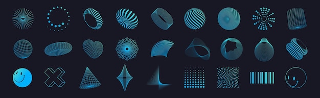 Formas geométricas surrealistas Geometría formas y cuadrículas de marco de alambre Fondos y patrones abstractos elementos de marco de arame cyberpunk y cuadriculas de perspectiva Ilustración vectorial