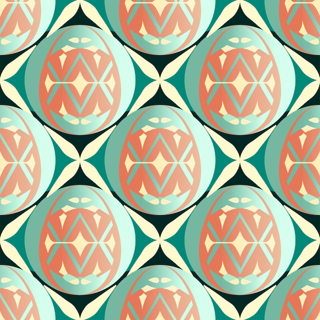 Formas de huevo floral de estilo vintage y fondo transparente de rombo en color verde y naranja