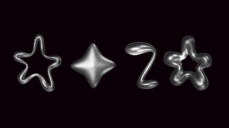 Formas infladas de cromo 3D Formas líquidas de cromo futuristas con reflexión de gradiente Arte vectorial 3D Y2K