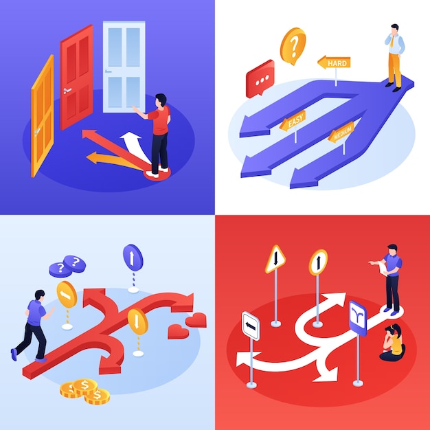 Formas isométricas de elegir las ilustraciones