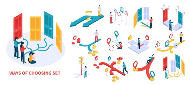 Formas isométricas de elegir las ilustraciones