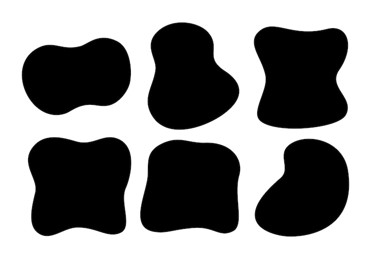 Vector las formas de manchas líquidas son vectoriales, las formas aleatorias orgánicas son negras, la silueta fluida es simple, la mancha de tinta es lisa y plana.