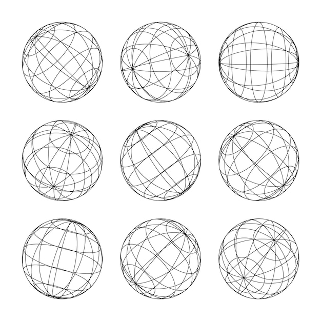 Formas de marco de alambre alineadas esfera malla de perspectiva d cuadrícula baja elementos poli geométricos retro futuristas