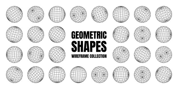 Formas de marco de alambre alineadas esfera malla de perspectiva d cuadrícula baja elementos poli geométricos retro futuristas
